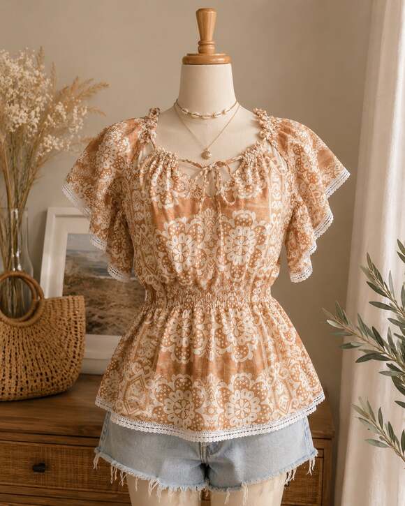 Vintage Since 2006 Tops - Y2K Boho Coquette Floral Lace Flutter Sleeve Peasant Top